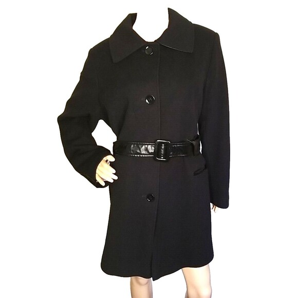 VIA SPIGA Women's Wool Coat Belted Black Size M/L - Picture 1 of 11